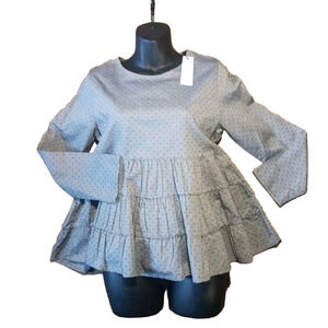 Sincerely Jules Gray Polka Dot Lace Up Babydoll Shirt Small